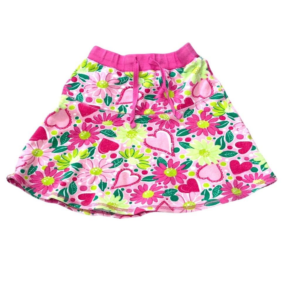 VINTAGE Lilly Pulitzer Girls Pink Floral Heart Print  Size 7 Elastic Waist Skirt
